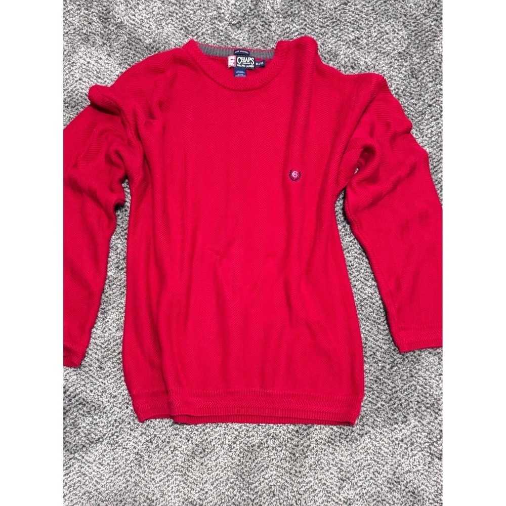 Vintage Chaps Cotton Dark Red Herringbone Hand Framed Sweater Size Men'sXL